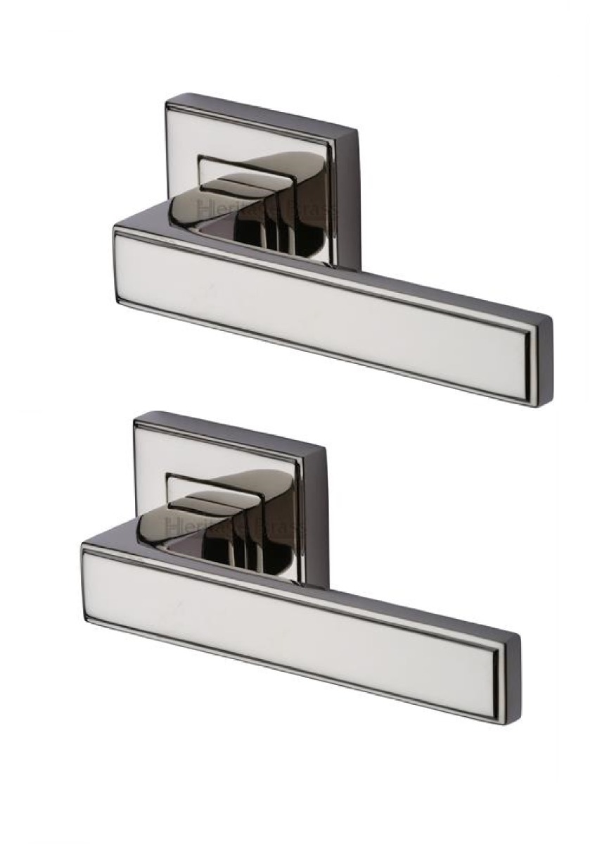 Heritage Brass DEC5430-PNF Door Handle Lever Latch on Square Rose Linear SQ Design Polished Nickel finish