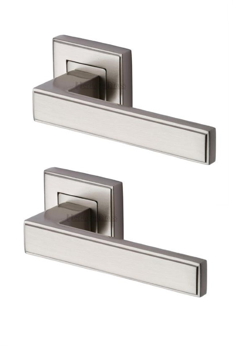 Heritage Brass DEC5430-SN Door Handle Lever Latch on Square Rose Linear SQ Design Satin Nickel finish