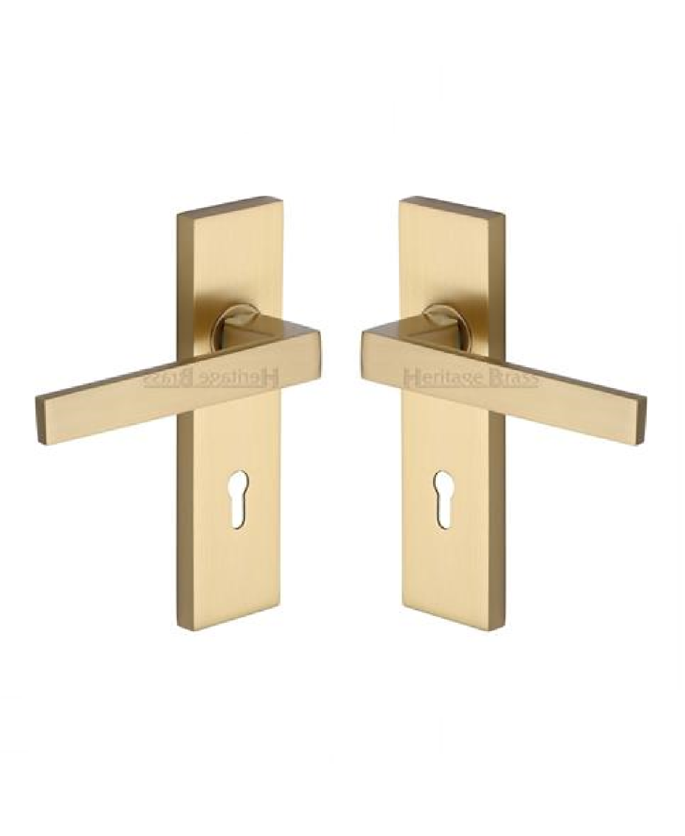 Heritage Brass DEL6000-SB Door Handle Lever Lock Delta Design Satin Brass finish