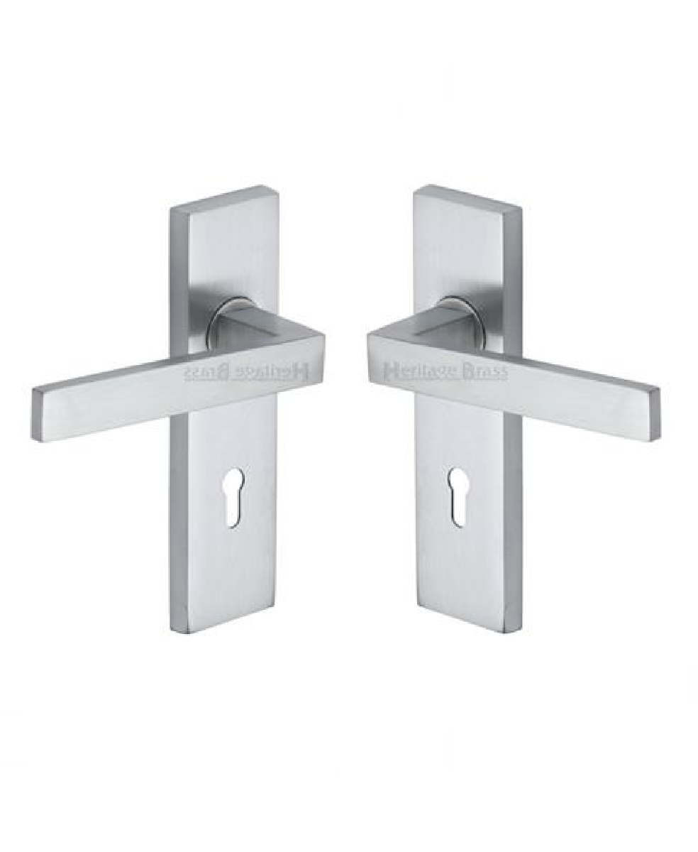 Heritage Brass DEL6000-SC Door Handle Lever Lock Delta Design Satin Chrome finish