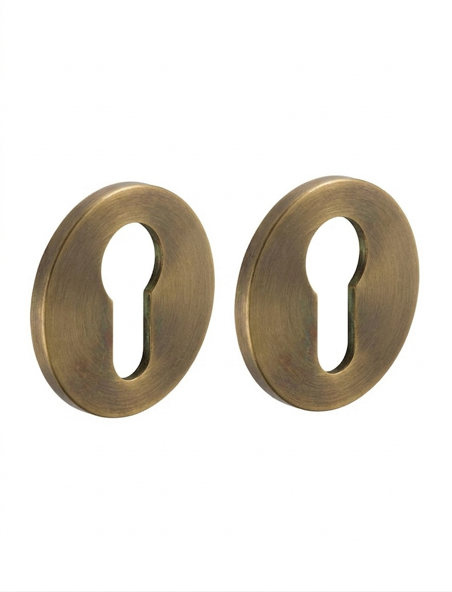 Euro Profile Escutcheons with 6mm Slim Round Rose-Timeless British Design Matt Antique Brass
