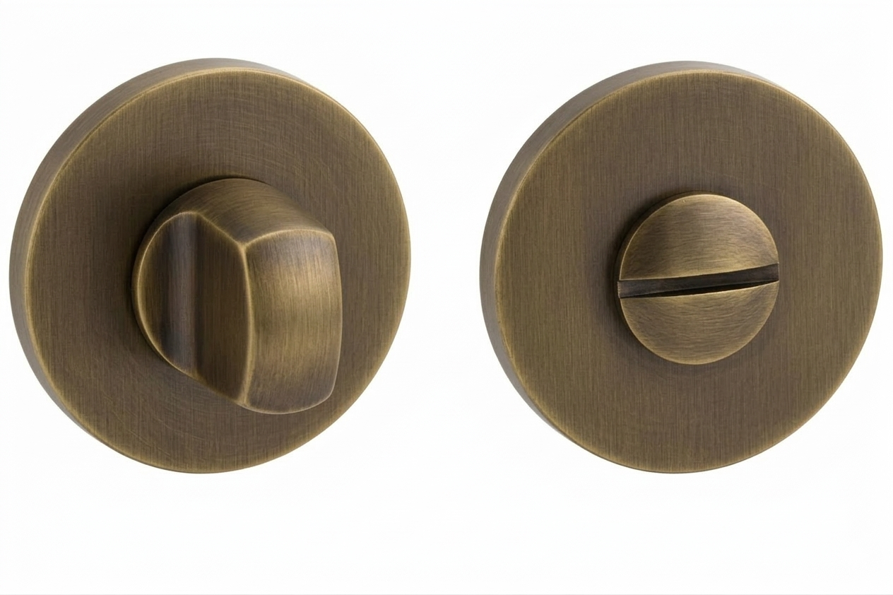 Bathroom Turn and Release with 6mm Slim Round Rose-Matt Antique Brass-Timeless British Design