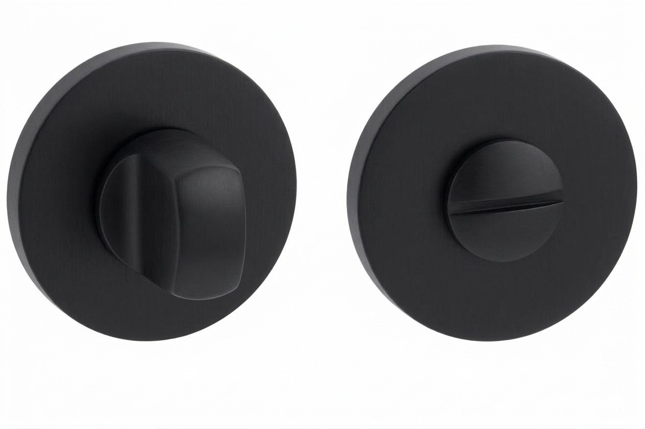 Bathroom Turn and Release with 6mm Slim Round Rose-Matt Black-Timeless British Design