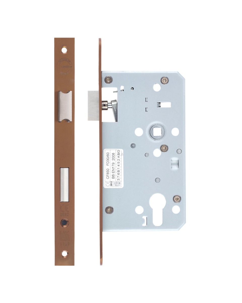 IRONZONE Architectural Din Escape Sash Lock 72mm Centres 60mm Backset Bronze