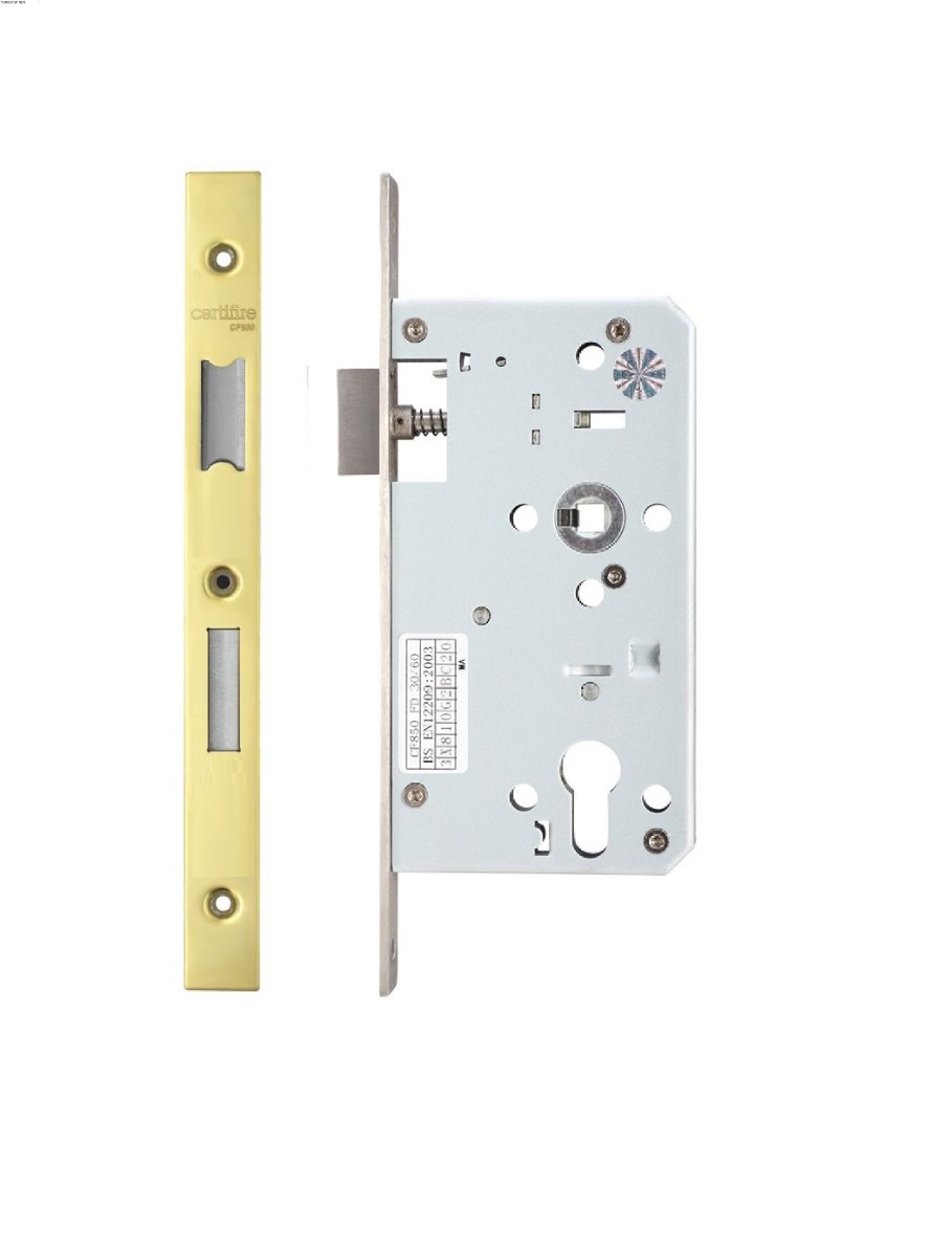 IRONZONE Architectural Din Sash Lock 72mm Centres 60mm Backset Polished Brass