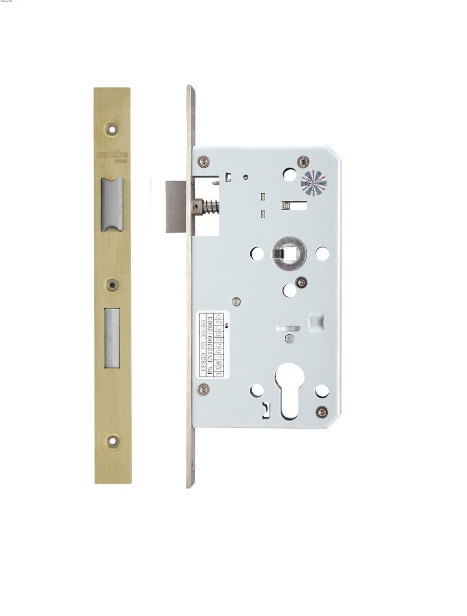 IRONZONE Architectural Din Sash Lock 72mm Centres 60mm Backset Satin Brass
