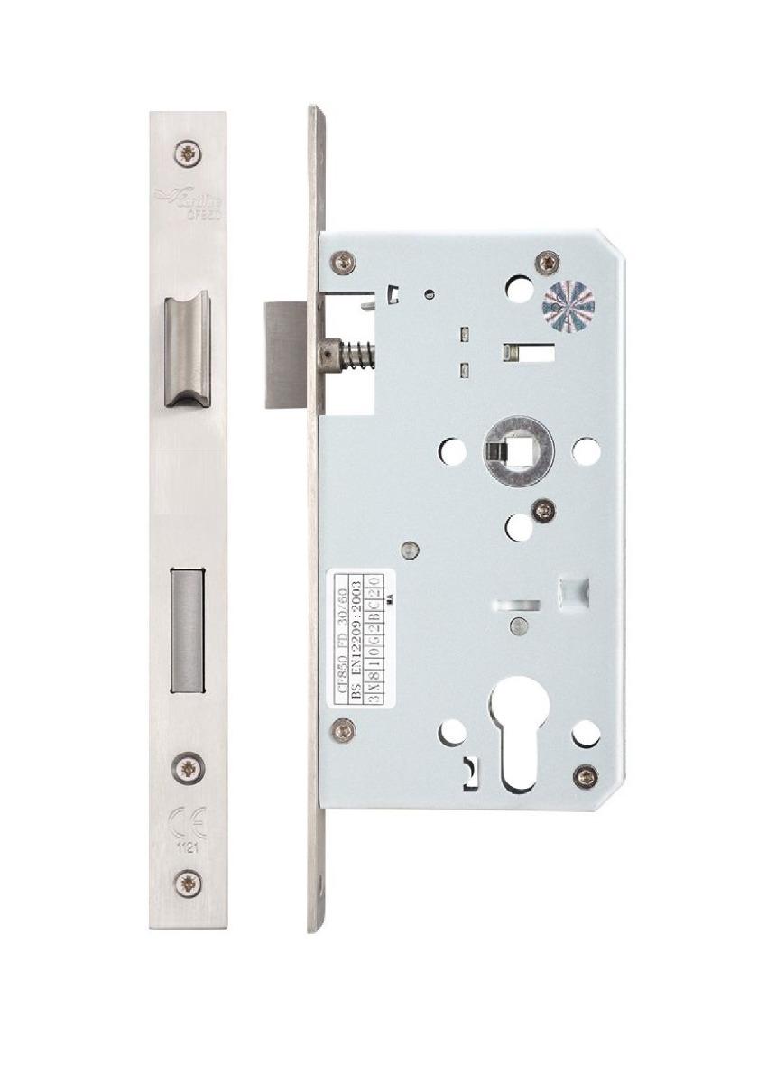 IRONZONE Architectural Din Sash Lock 72mm Centres 60mm Backset Satin Stainless Steel