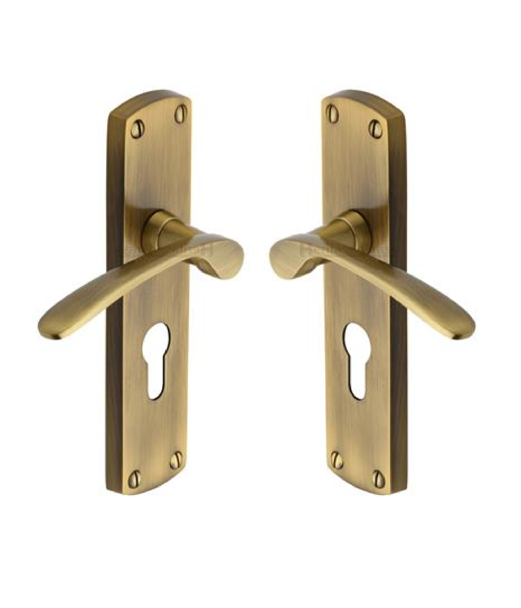 Heritage Brass DIP7848-AT Door Handle for Euro Profile Plate Diplomat Design Antique Brass finish