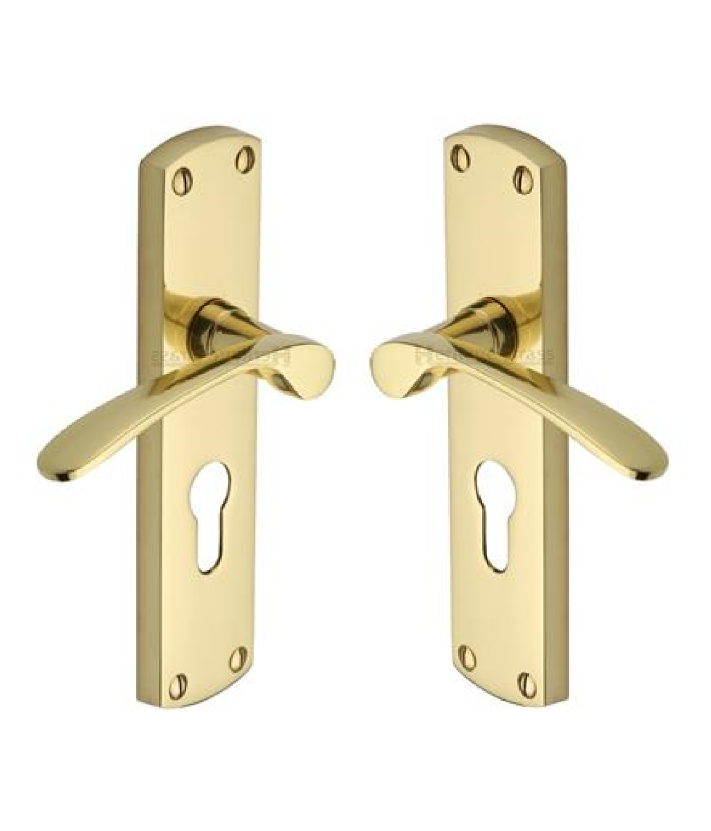 Heritage Brass DIP7848-PB Door Handle for Euro Profile Plate Diplomat Design Polished Brass finish