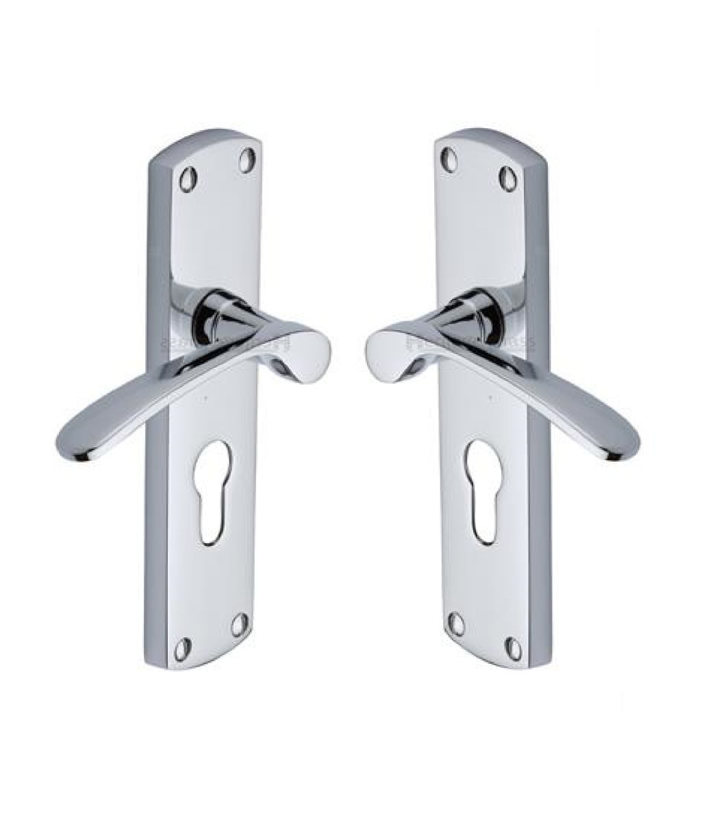 Heritage Brass DIP7848-PC Door Handle for Euro Profile Plate Diplomat Design Polished Chrome finish