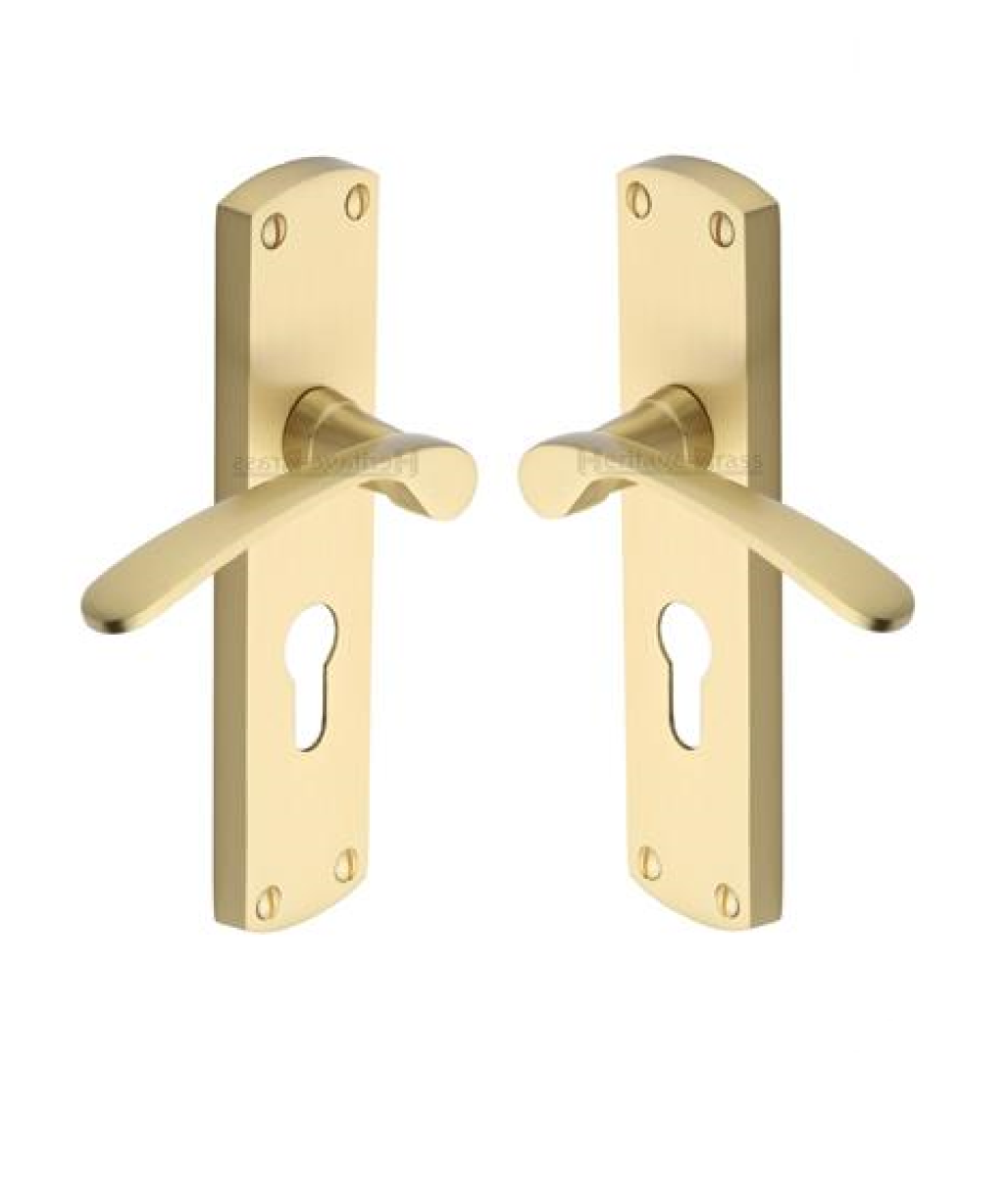 Heritage Brass DIP7848-SB Door Handle for Euro Profile Plate Diplomat Design Satin Brass finish