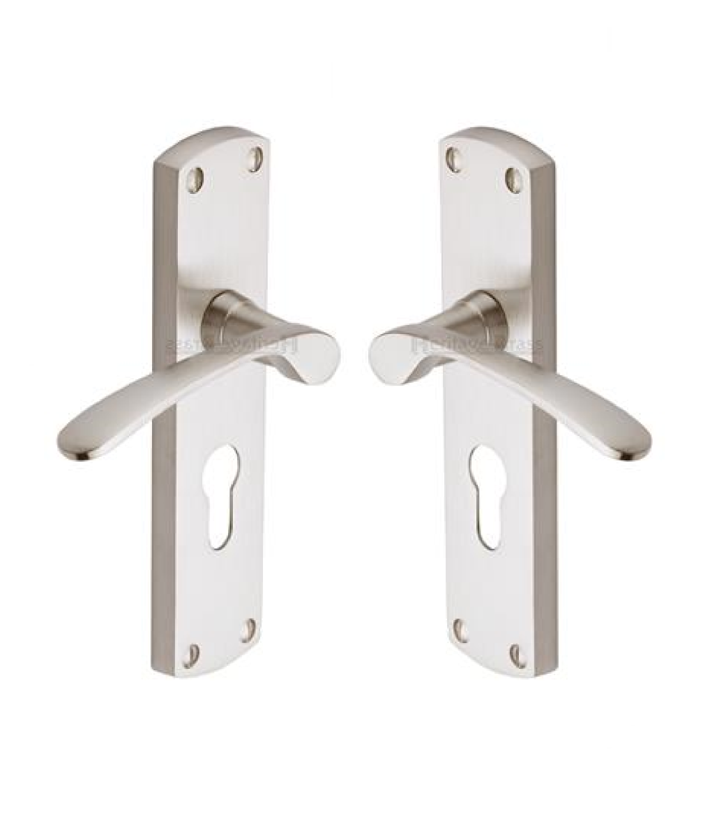 Heritage Brass DIP7848-SN Door Handle for Euro Profile Plate Diplomat Design Satin Nickel finish