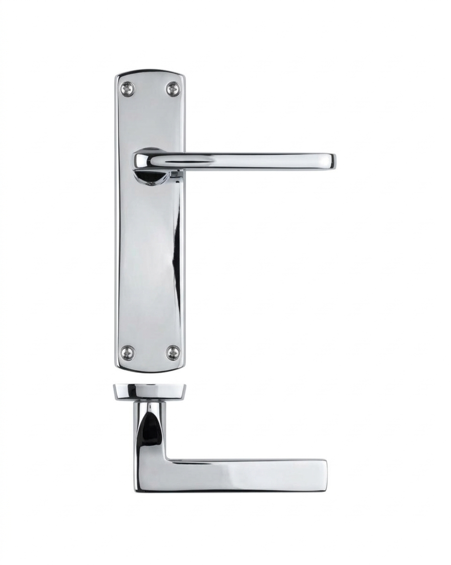 IRONZONE Edge Door Handle On Latch Backplate- Polished Chrome