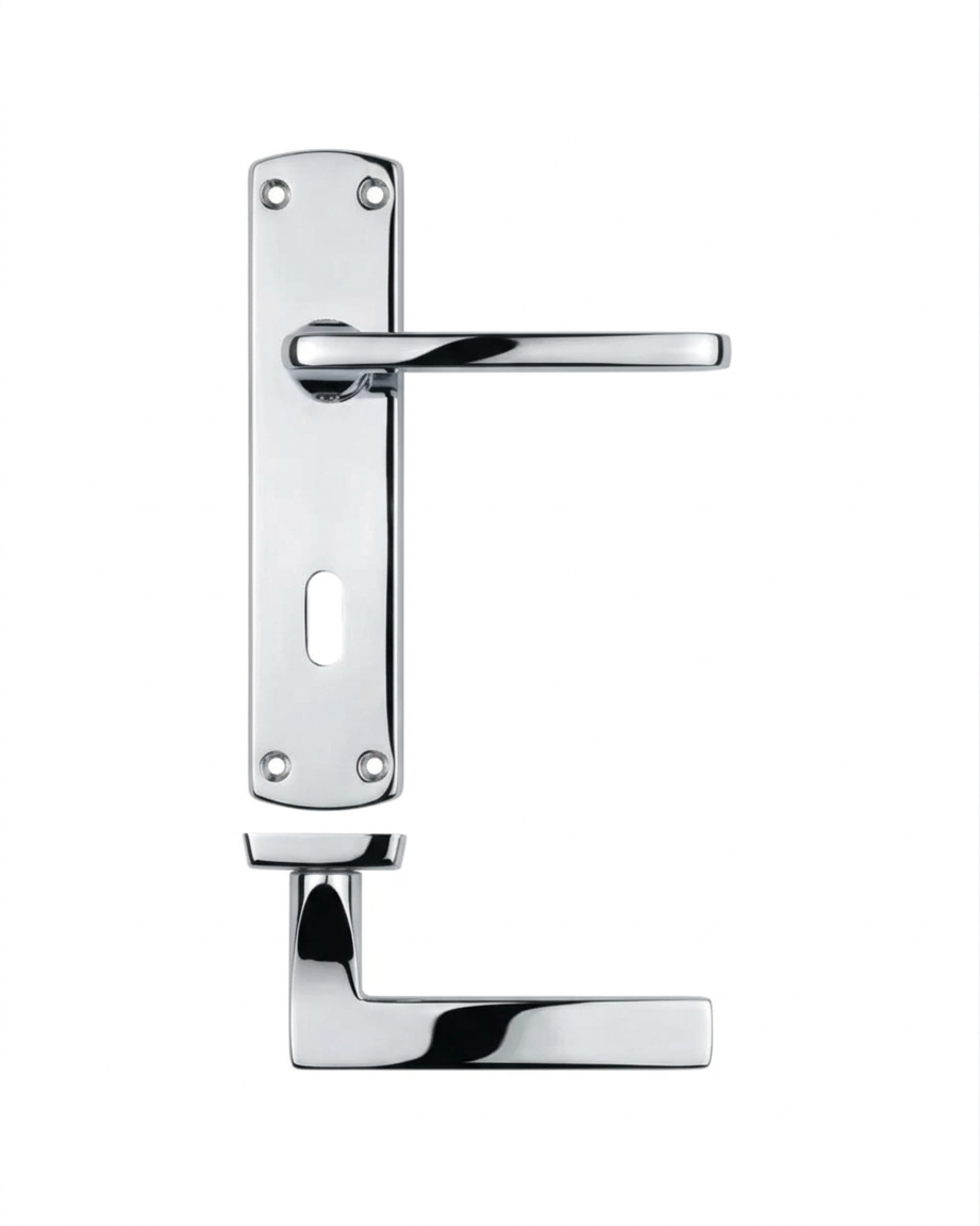IRONZONE Edge Door Handle On Lock-profile Backplate- Polished Chrome