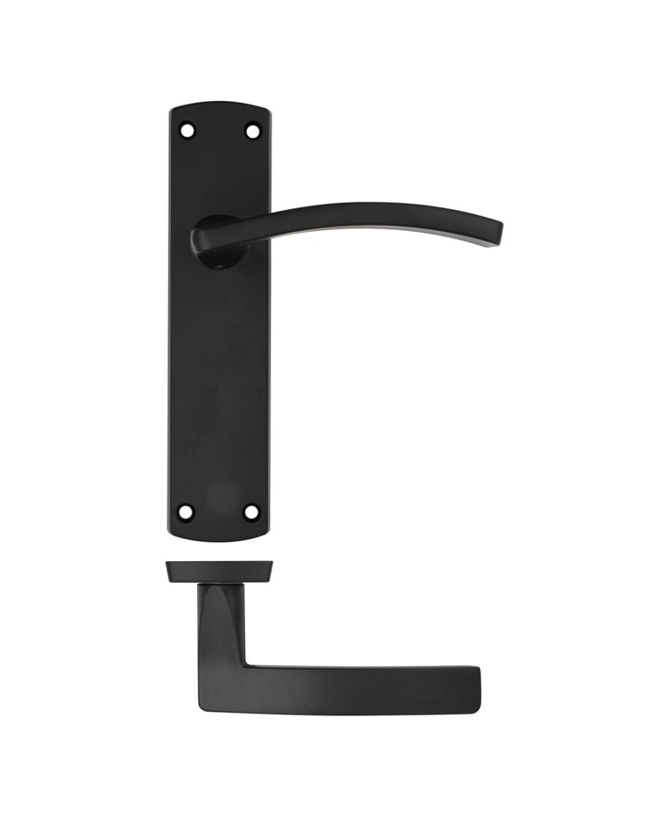 IRONZONE Sleek Door Handle On Latch Backplate- Matt Black