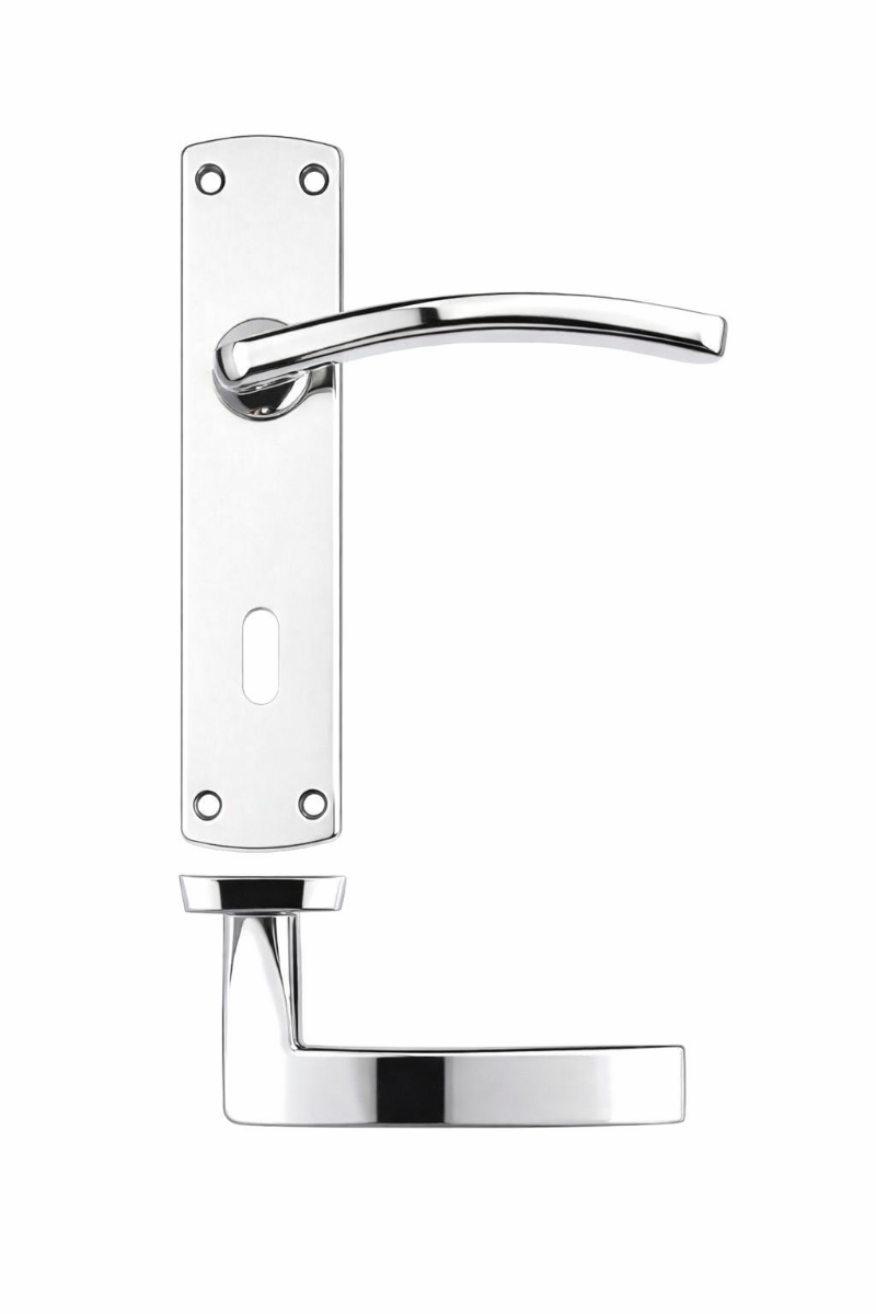 IRONZONE Sleek Door Handle On Lock-profile Backplate- Polished Chrome