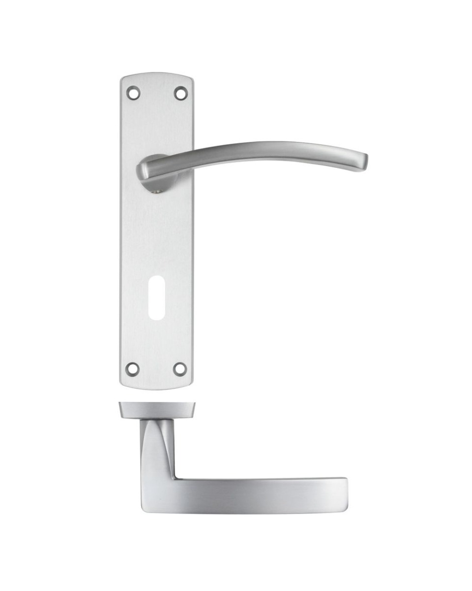 IRONZONE Sleek Door Handle On Lock-profile Backplate- Satin Chrome