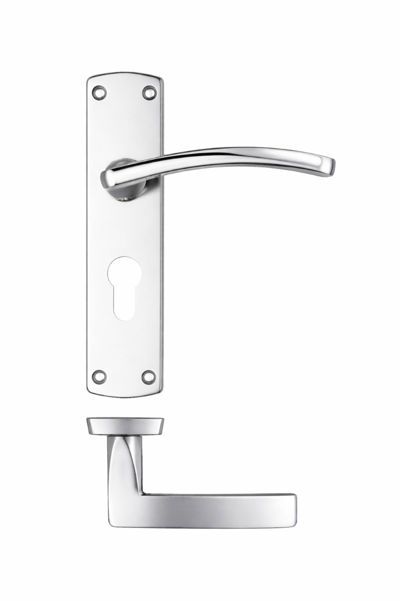 IRONZONE Sleek Door Handle On Euro-profile Backplate- Polished Chrome