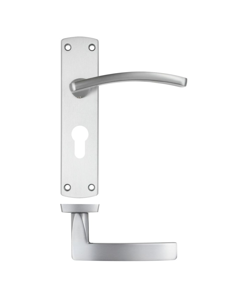 IRONZONE Sleek Door Handle On Euro-profile Backplate- Satin Chrome