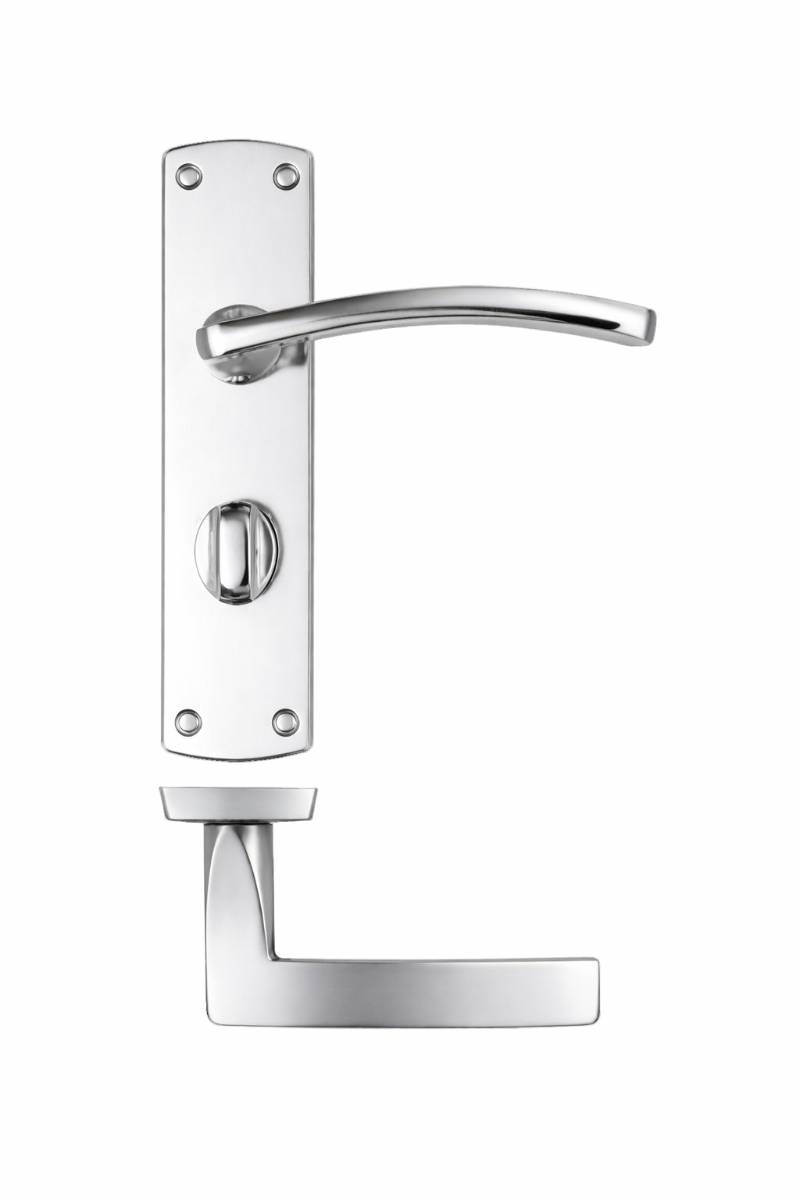 IRONZONE Sleek Door Handle On Bathroom Backplat- Polished Chrome