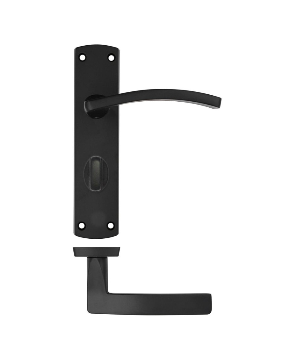 IRONZONE Sleek Door Handle On Bathroom Backplate-Matt Black