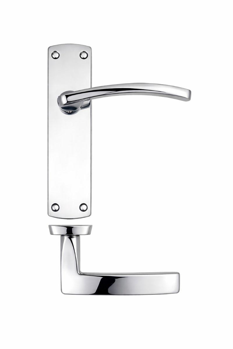 IRONZONE Sleek Door Handle On Latch Backplate- Polished Chrome