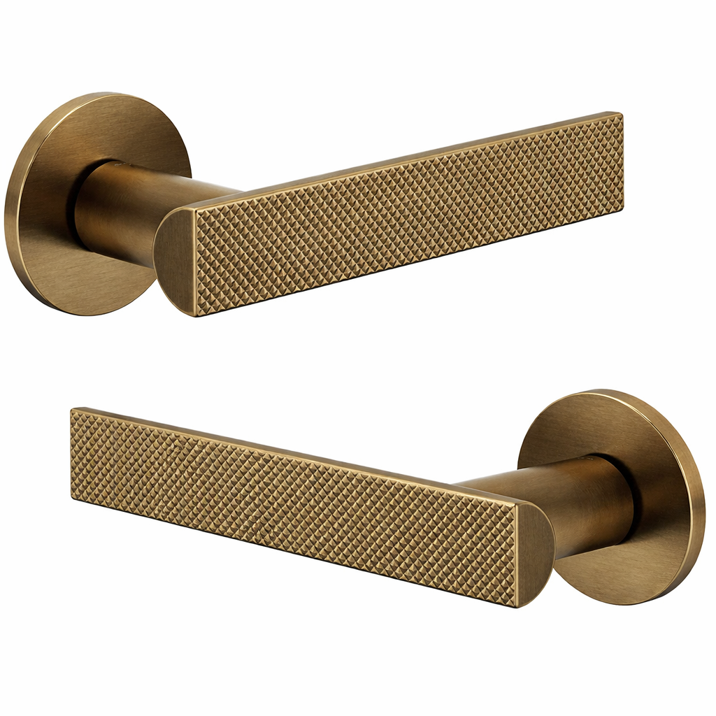 Blake Radiant Door Handle on 6mm Slim Round Rose – Timeless British Design Matt Antique Brass