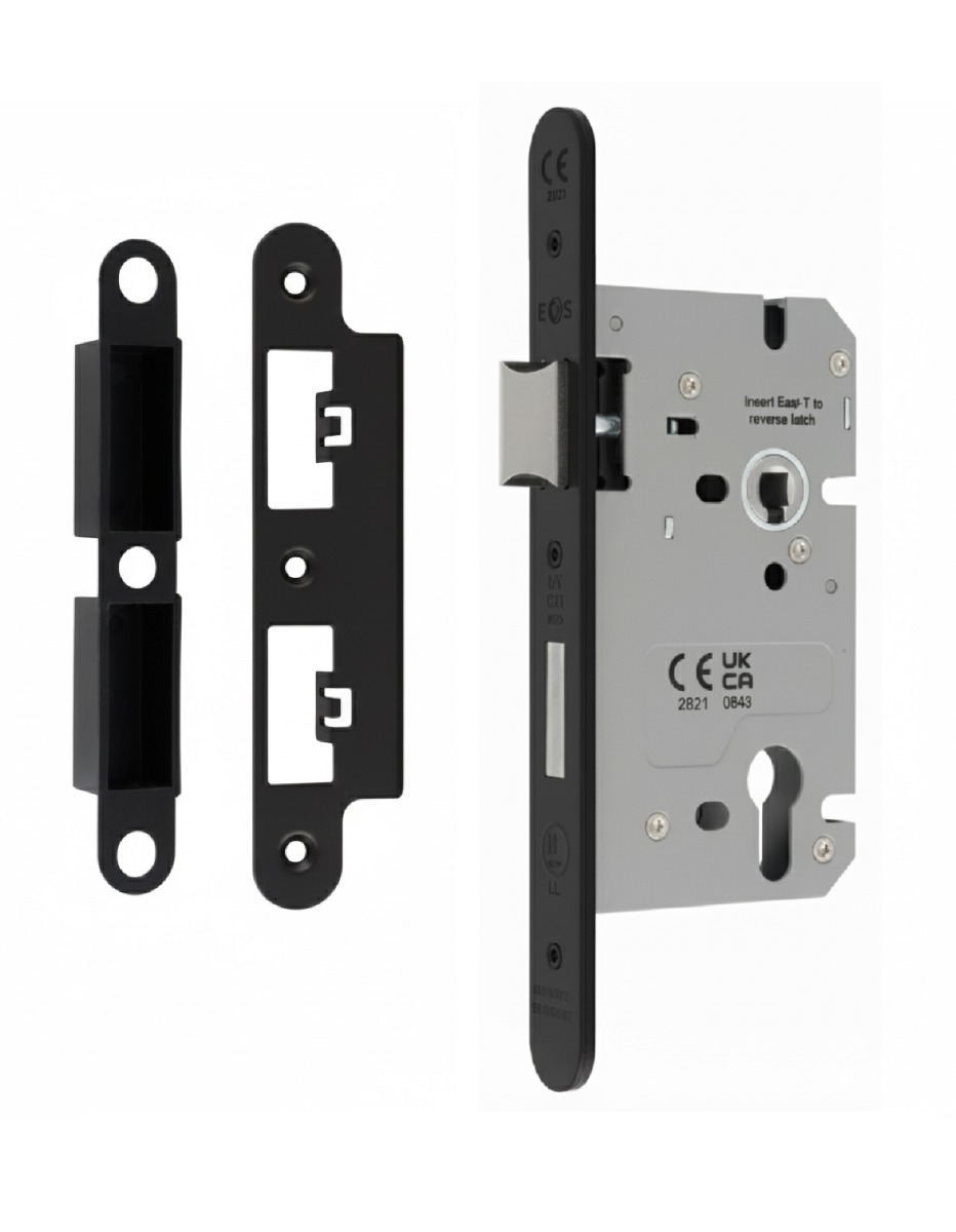 Din Euro Profiile Sashlock 60mm Backset 86mm Case - 72mm Centres - Radius Matt Black DLS7260EPMB/R Eurospec