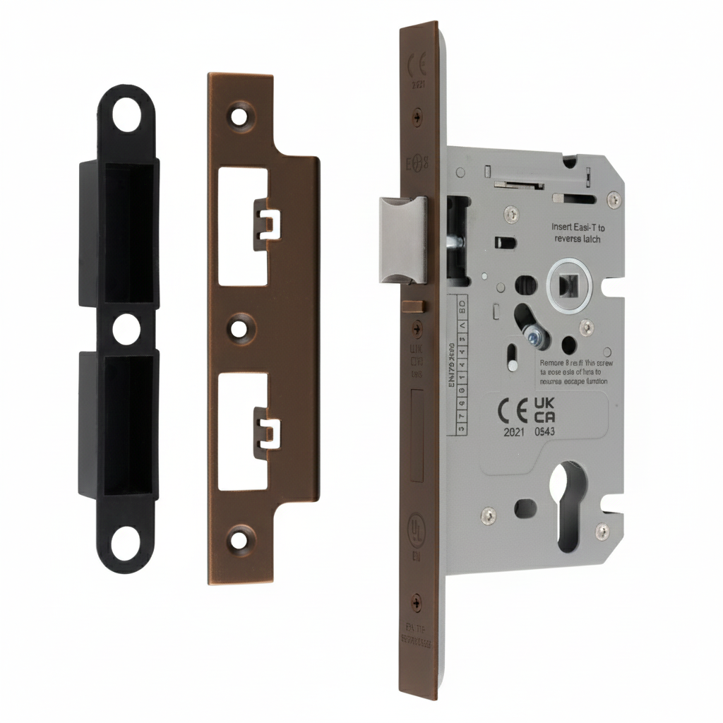 Din Euro Profiile Escape Sashlock 60mm Backset 86mm Case - 72mm Centres - Square Matt Bronze DLS7260ESCMBRZ Eurospec
