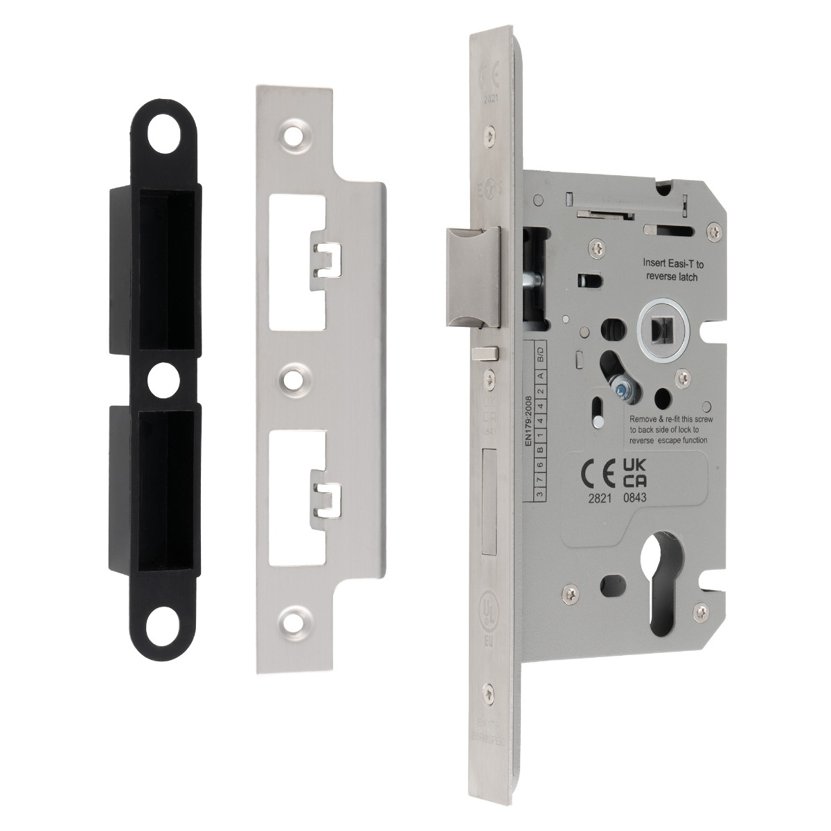 Eurospec DLS7260ESCSSS Din Euro Escape Lock 60mm - (72mm C/C) Satin Stainless Steel