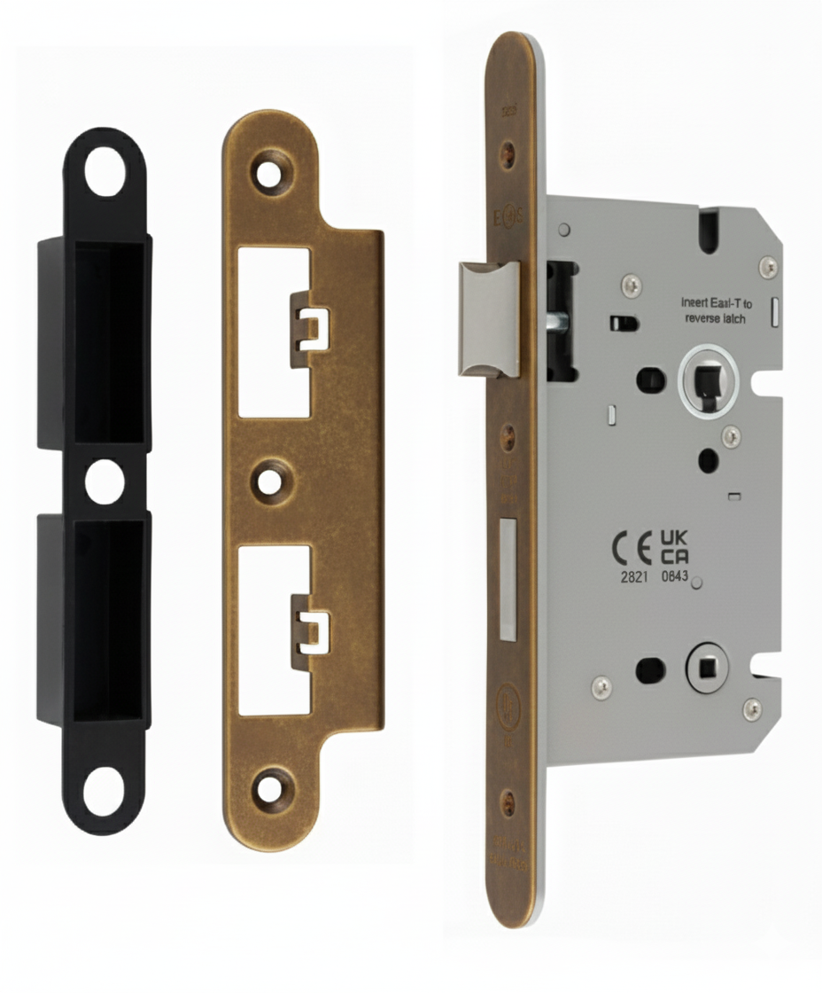 Din Bathroom Lock 60mm Backset 86mm Case - 5mm Follower - 78mm Centres - Radius Antique Brass DLS7860WCAB/R Eurospec