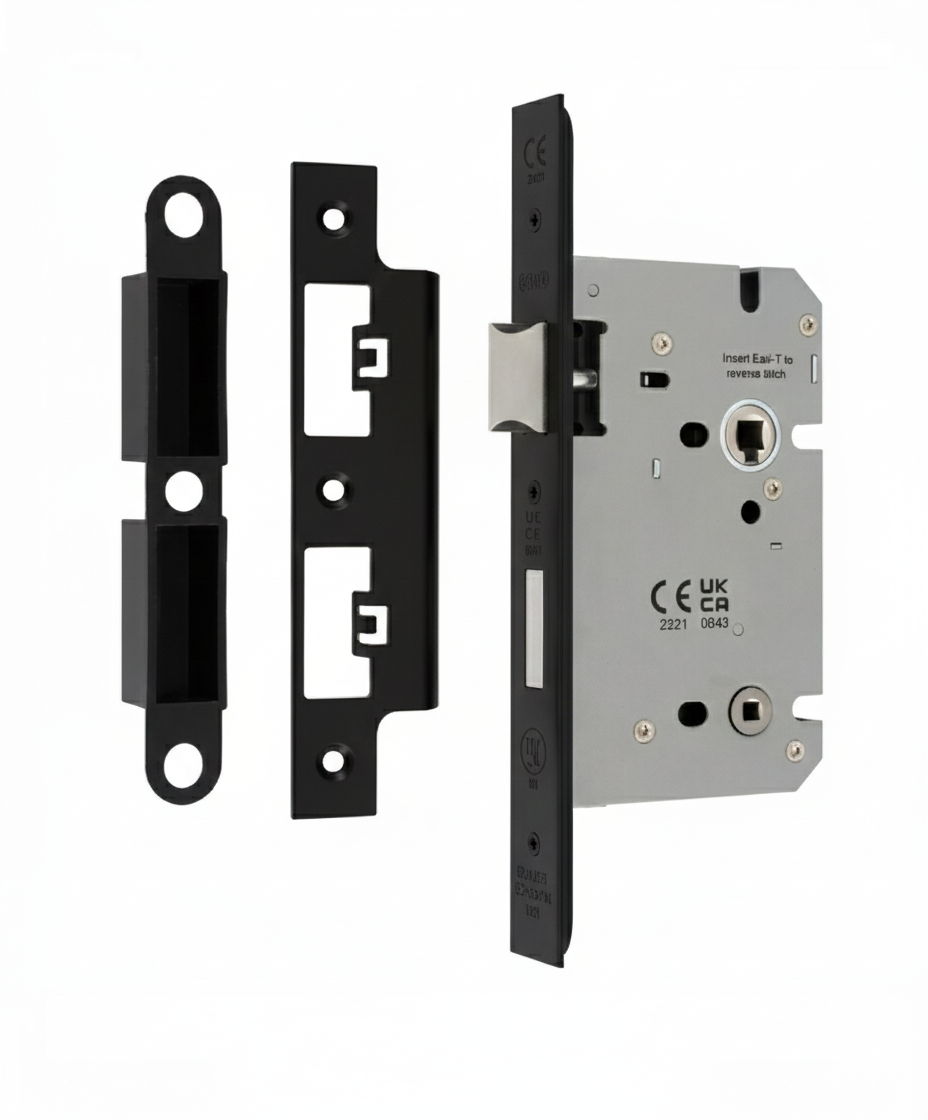 Din Bathroom Lock 60mm Backset 86mm Case - 5mm Follower - 78mm Centres - Square Matt Black DLS7860WCMB Eurospec