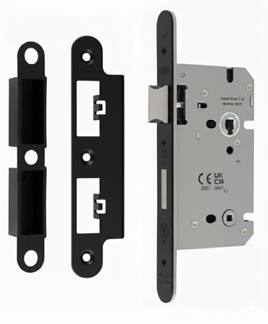 Din Bathroom Lock 60mm Backset 86mm Case - 5mm Follower - 78mm Centres - Radius Matt Black DLS7860WCMB/R Eurospec