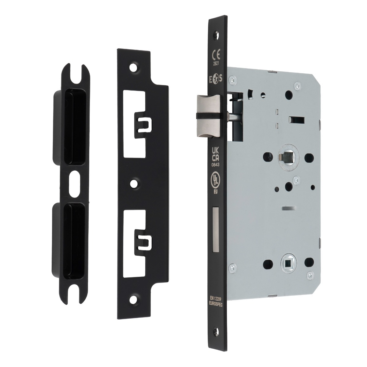 DIN Bathroom Lock Case 60mm Backset 78mm Centres Square Corner Matt Black DLX7860WCMB by Eurospec