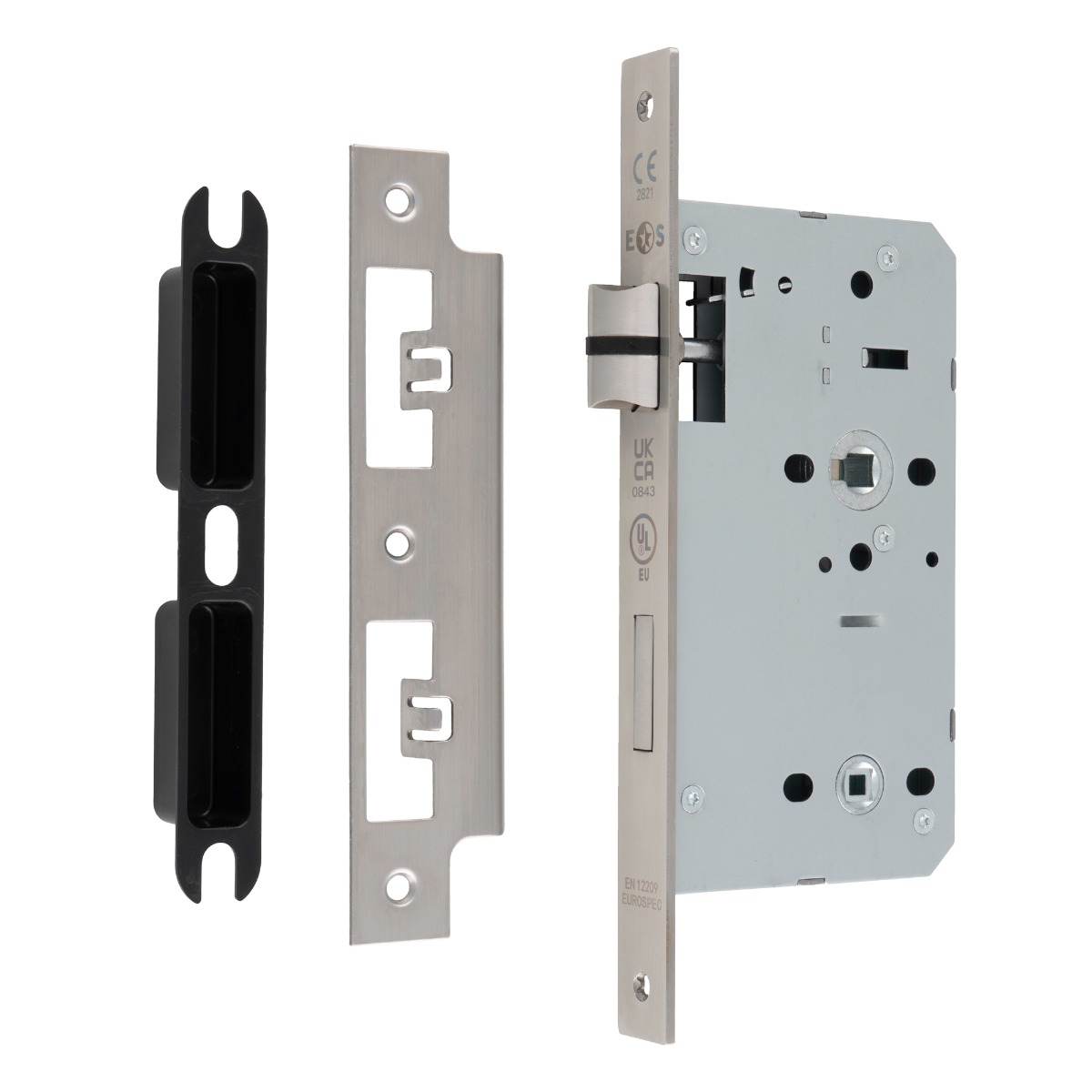 DIN Bathroom Lock Case 60mm Backset 78mm Centres Square Corner Satin Stainless Steel DLX7860WCSSS by Eurospec