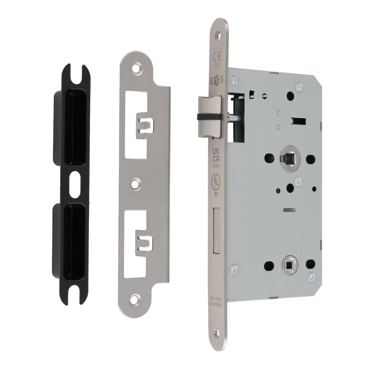 Din Mortice Bathroom Sash Lock Case 60 Backset 78mm Cent-to-Centre Satin Stainless Steel Radius By Eurospec DLX7860WCSSS/R