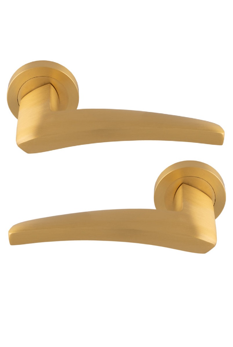 Manital Dune Door Handle on Round Rose - Satin Brass