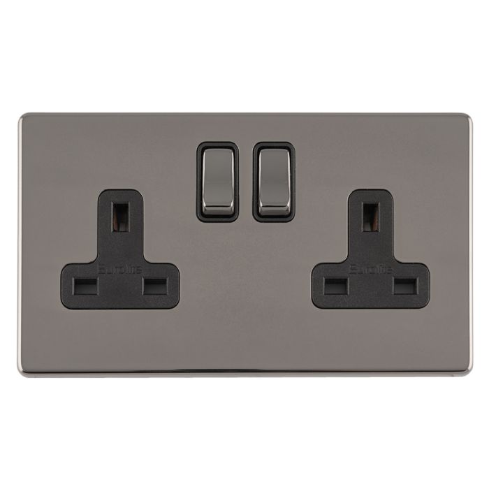 Eurolite Concealed 3mm 2 Gang 13Amp Dp Switched Socket - Black Nickel