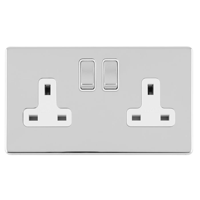 Eurolite Concealed 3mm 2 Gang 13Amp Dp Switched Socket - Polished Chrome