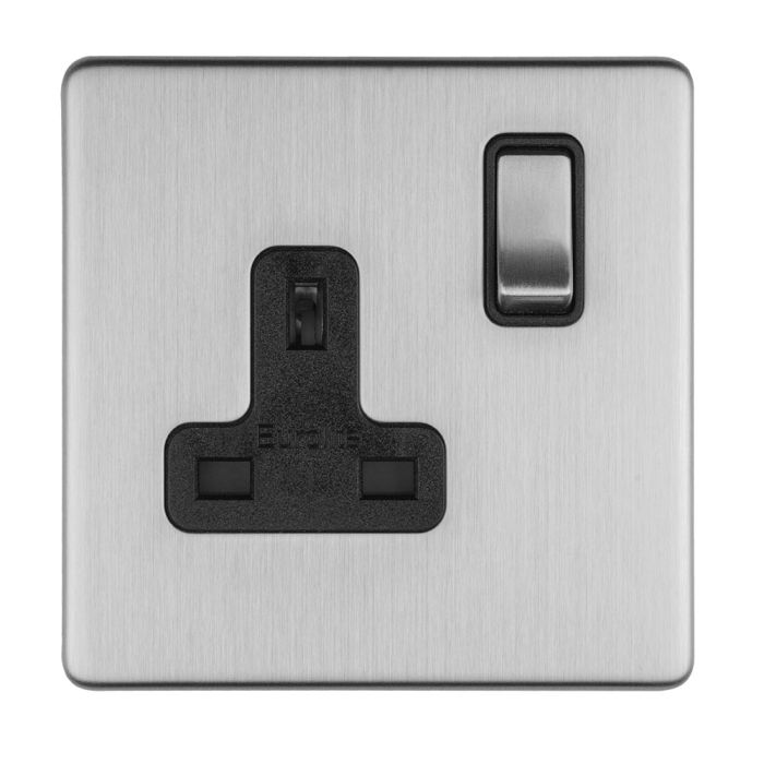 Eurolite Concealed 3mm 1 Gang 13Amp Dp Switched Socket - Stainless Steel