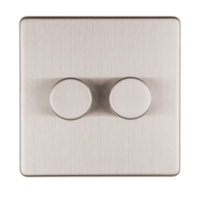 Eurolite Concealed 3mm 2 Gang Led Push On Off 2Way Dimmer - Stainless Steel