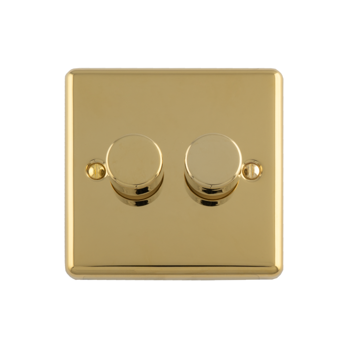 2 Gang 400W/Led 2Way Dimmer Switch Polished Brass Enhance Range Polished Brass EN2DLEDPB Eurolite EN2DLEDPB