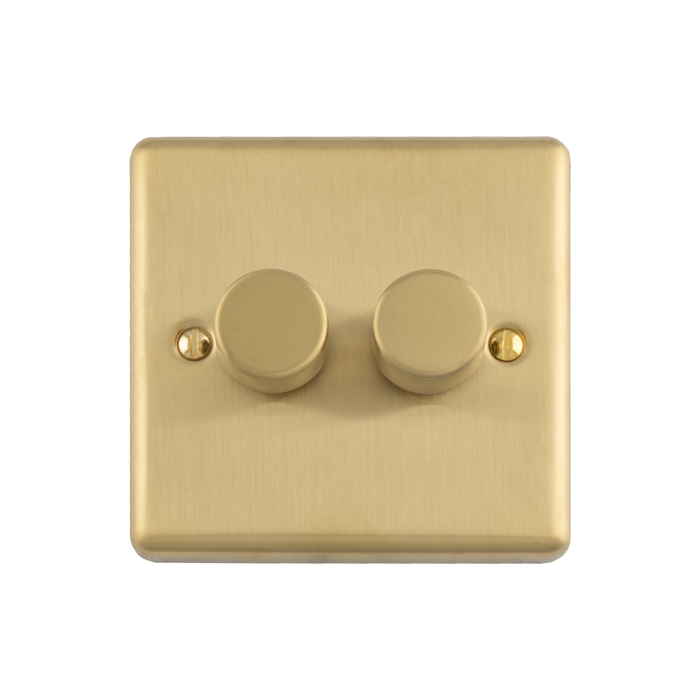 2 Gang 400W/Led 2Way Dimmer Switch Satin Brass Enhance Range Satin Brass EN2DLEDSB Eurolite EN2DLEDSB