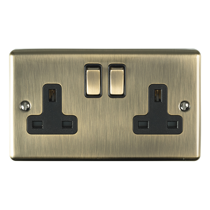 Eurolite En2Soabb 2 Gang 13Amp Dp Switched Socket Antique Enhance Range Black Trim