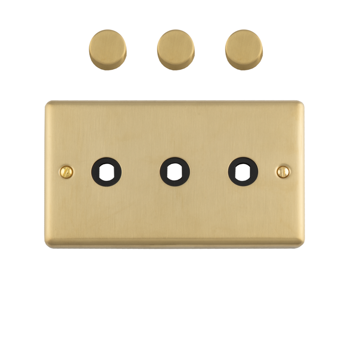 3 Gang Dimmer Plate With Knobs Satin Brass Enhance Range Satin Brass EN3DIMSB Eurolite EN3DIMSB