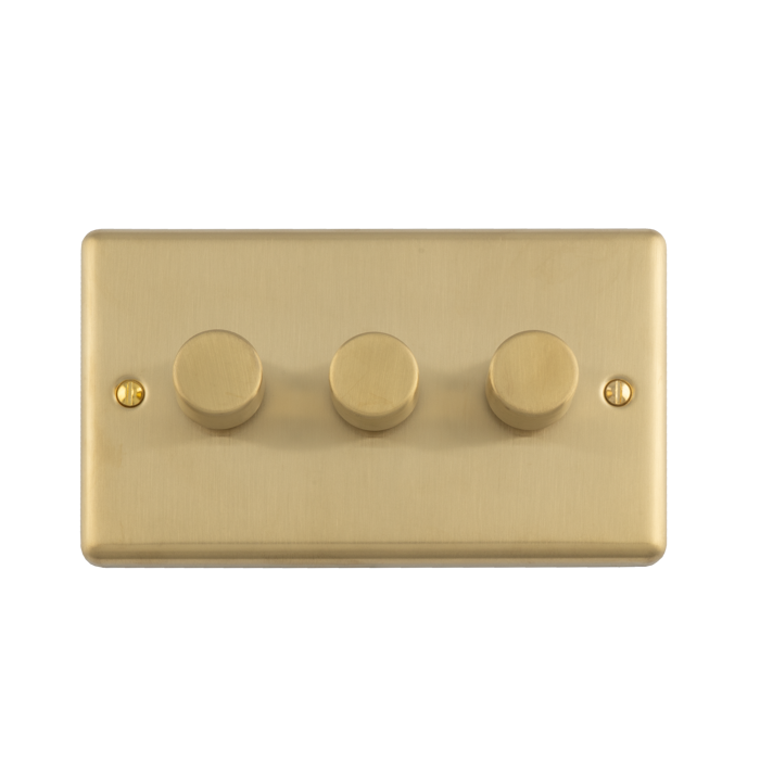 3 Gang 400W/Led 2Way Dimmer Switch Satin Brass Enhance Range Satin Brass EN3DLEDSB Eurolite EN3DLEDSB