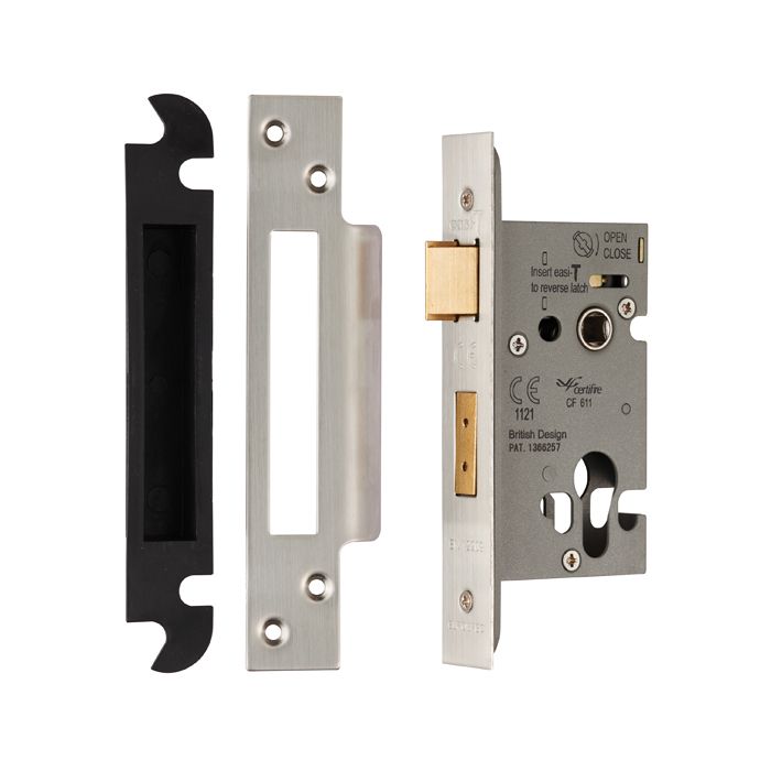 Eurospec Easi - T Euro Profile Security Sashlock 44mm Backset 64mm Case Satin Stainless Steel