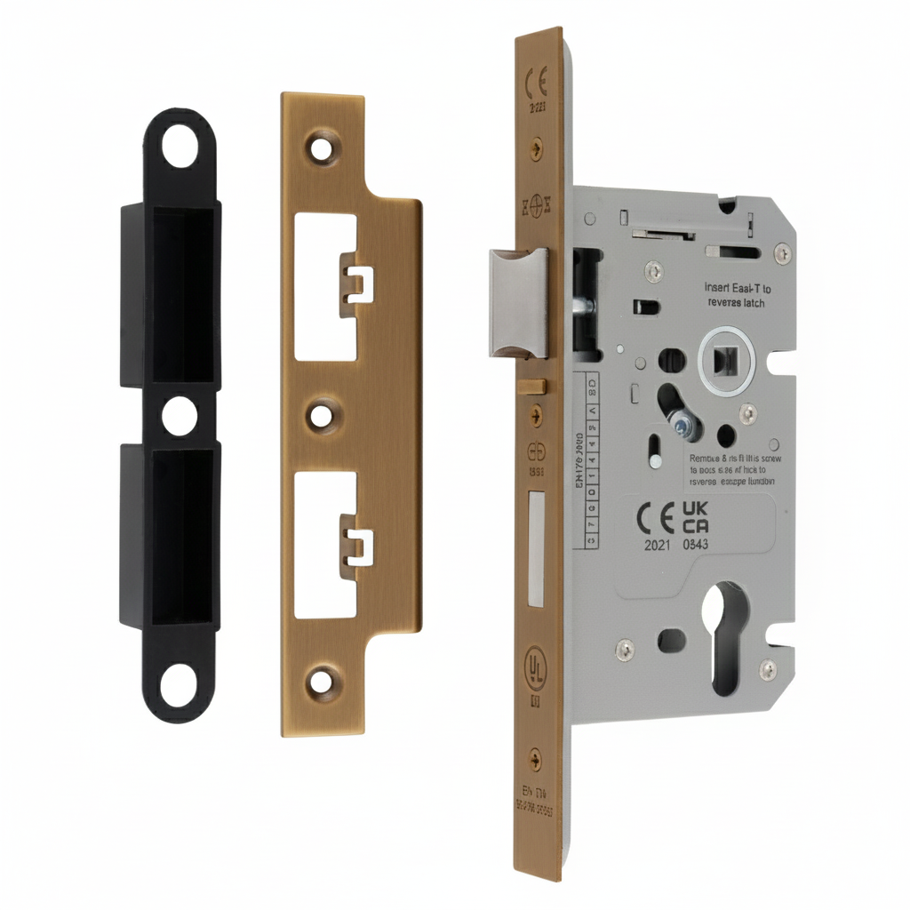 Din Euro Profiile Escape Sashlock 60mm Backset 86mm Case - 72mm Centres - Square Antique Brass DLS7260ESCAB Eurospec