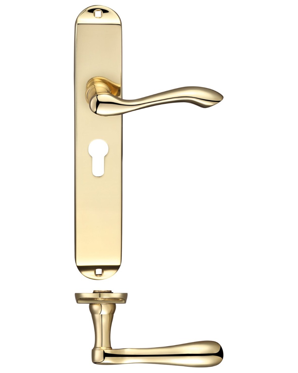 Fulton & Bray FB031EP Arundel Lever Euro Lock (47.5mm c/c) Furniture - Long Plate 245 x 42mm Polished Brass