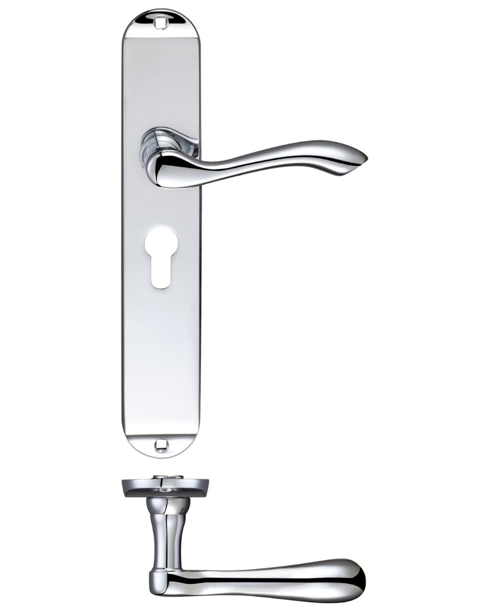 Fulton & Bray FB031EPCP Arundel Lever Euro Lock (47.5mm c/c) Furniture - Long Plate 245 x 42mm Polished Chrome